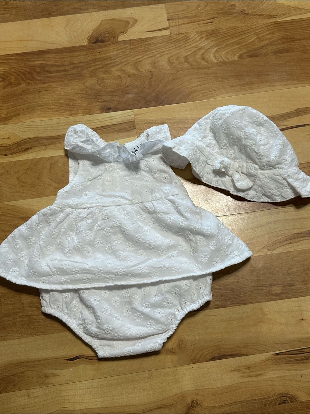 Nicole Miller White Eyelet One-Piece with Matching Hat